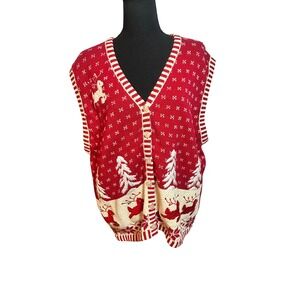 Bobbie Brooks Flying Reindeer Christmas Sweater Vest Red Plus 18W/20W NWT